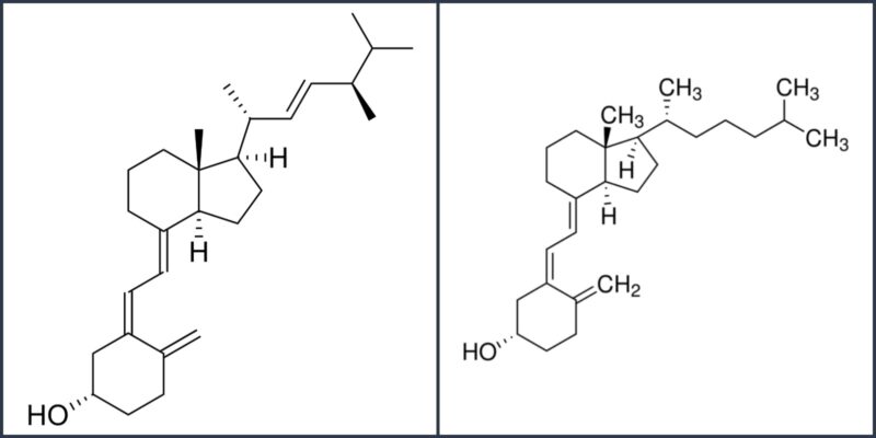 비타민D2, 비타민D3 화학 구조